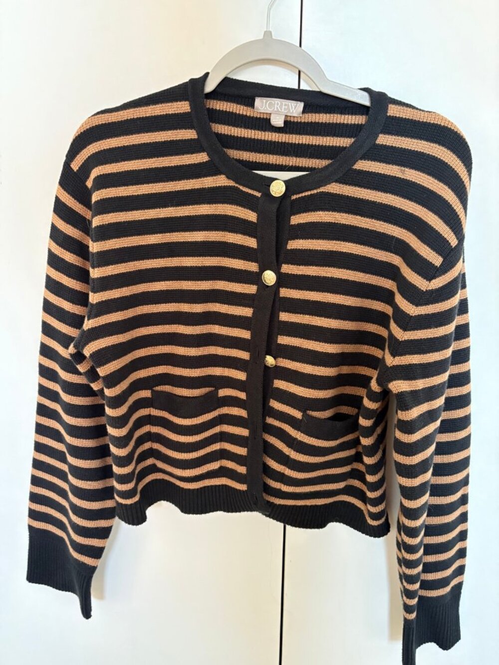 J.Crew New Relaxed Emilie Lady Jacket M Black Camel Stripe Gold Buttons